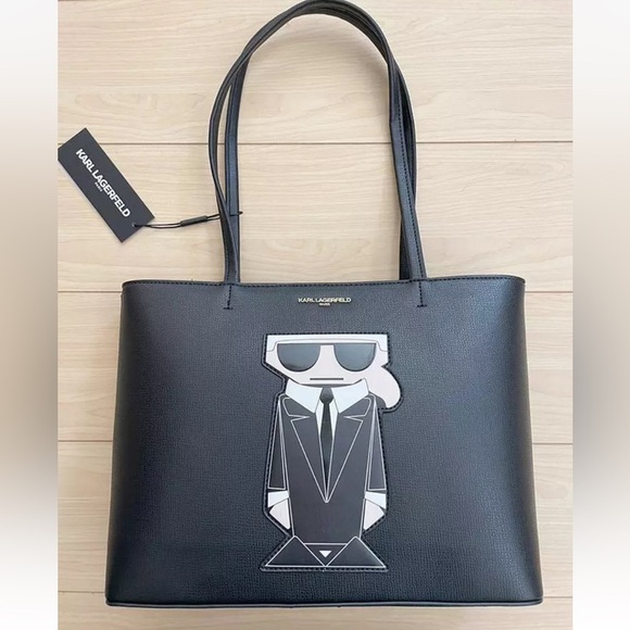 Karl lagerfeld NWT black‎ and white zipper closure tote bag retail $248 - Picture 2 of 6